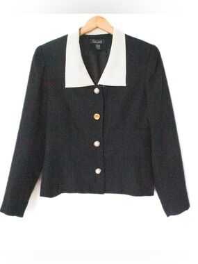 Gillian | Vintage 80’s/90’s Black & White Collared Blazer Blouse | Size 10